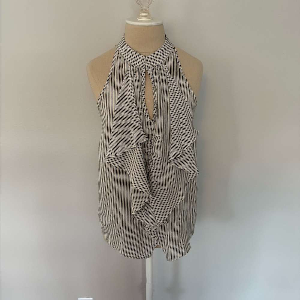 Silk Striped Halter Neck Blouse